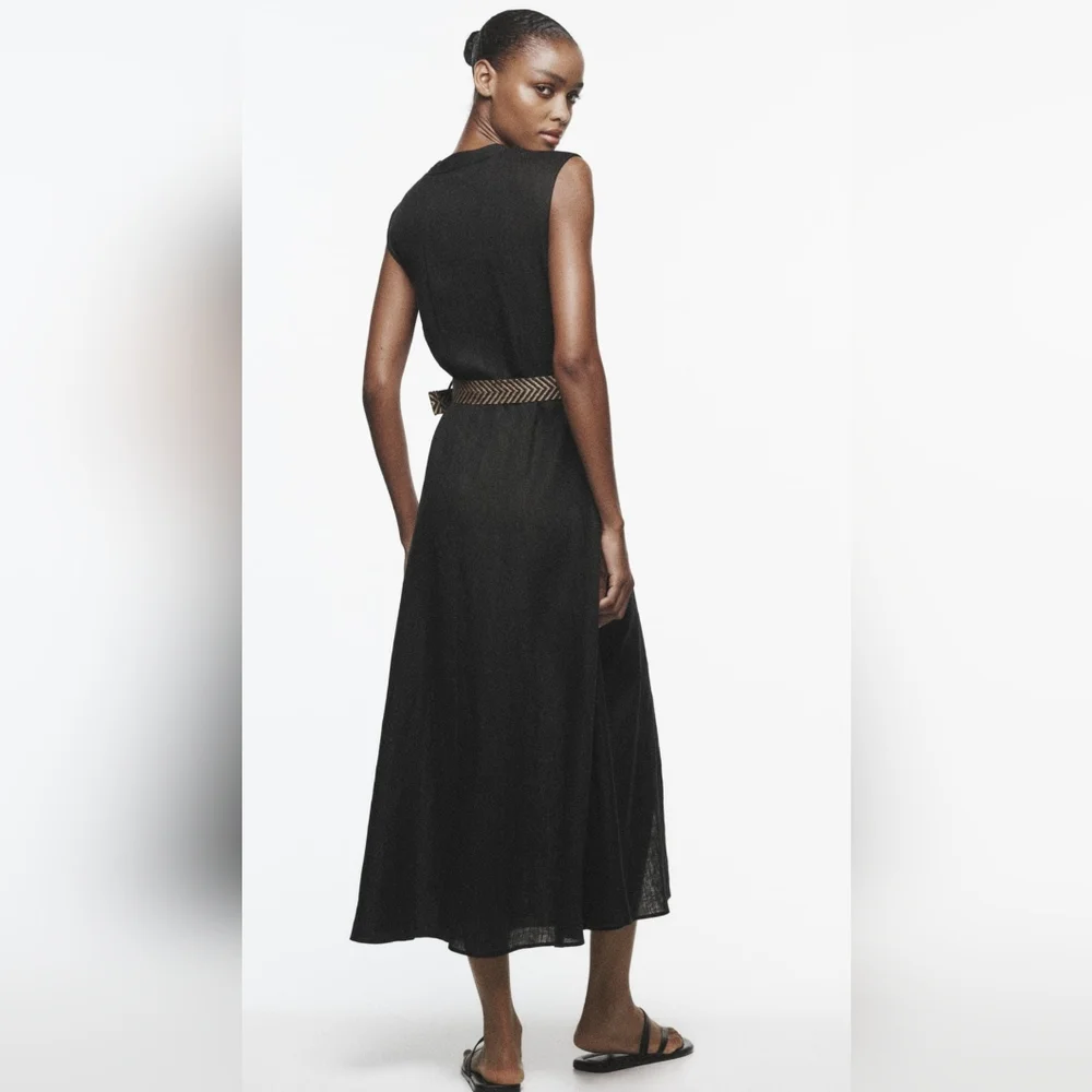 ZARA Belted linen dress - Picture 4 of 4
